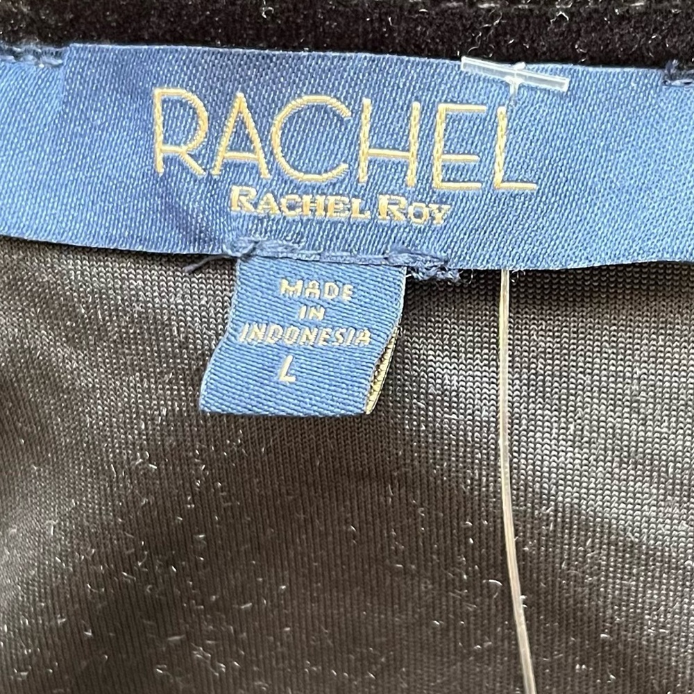 RACHEL ROY- NEW Black Velvet Deep V Cinched on Side Long Sleeve Top Size L - Picture 4 of 4